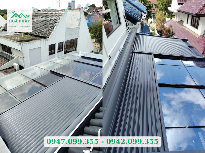 Công trình mái nhôm cuốn che nắng tại Long Biên